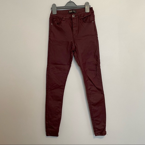 3 for 15$🌸  Shiny outside / Fleece inside - Dark Red Jeans - Picture 4 of 9
